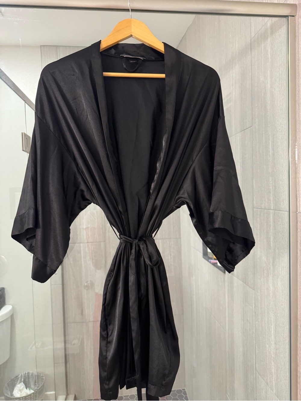 Victoria's Secret Black Satin Robe with Tie